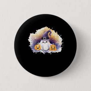 Cute Ghost Cat with Pumpkins � Kawaii Halloween Ar 6 Cm Round Badge