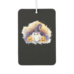 Cute Ghost Cat with Pumpkins � Kawaii Halloween Ar Car Air Freshener