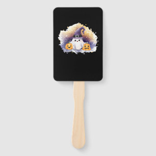 Cute Ghost Cat with Pumpkins � Kawaii Halloween Ar Hand Fan