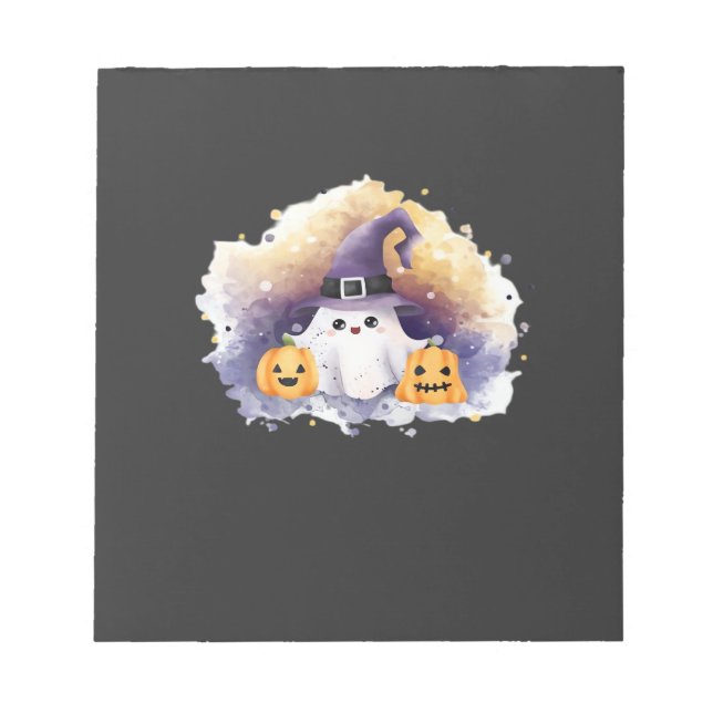 Cute Ghost Cat with Pumpkins � Kawaii Halloween Ar Notepad (Front)