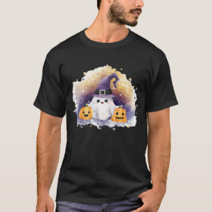 Cute Ghost Cat with Pumpkins � Kawaii Halloween Ar T-Shirt
