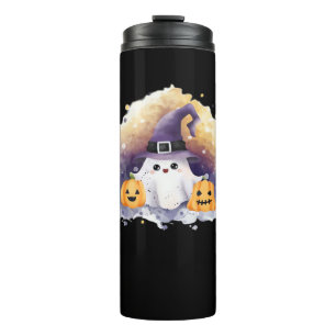 Cute Ghost Cat with Pumpkins – Kawaii Halloween Ar Thermal Tumbler