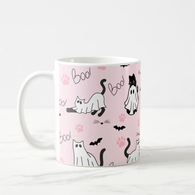 Cute Ghost Cats Halloween Coffee Mug (Left)
