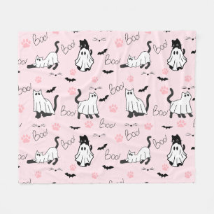 Cute Ghost Cats Halloween Fleece Blanket