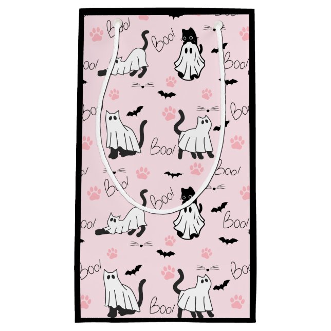 Cute Ghost Cats Halloween Small Gift Bag (Front)