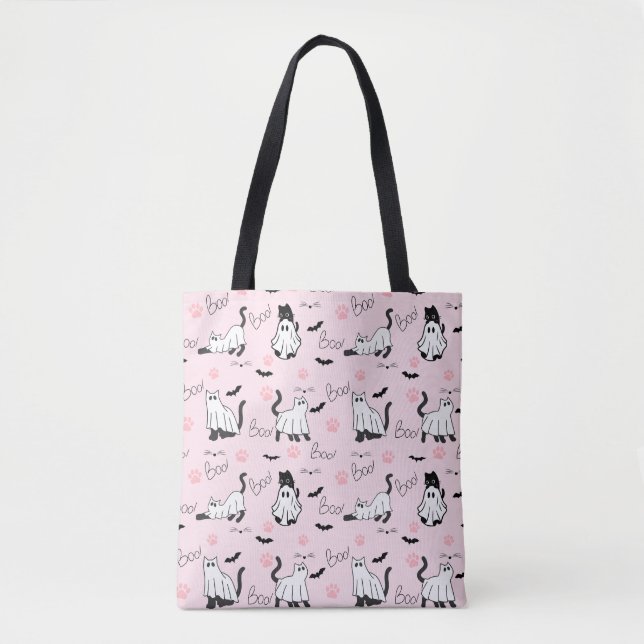 Cute Ghost Cats Halloween Tote Bag (Front)