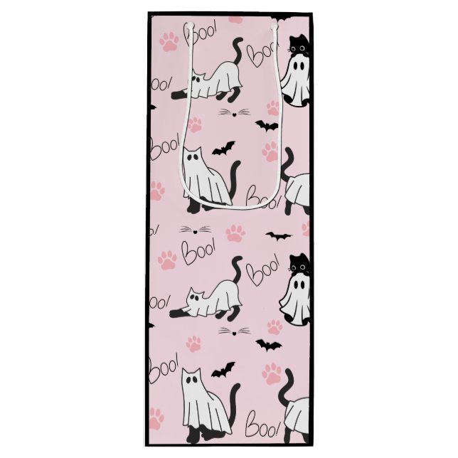 Cute Ghost Cats Halloween Wine Gift Bag (Front)
