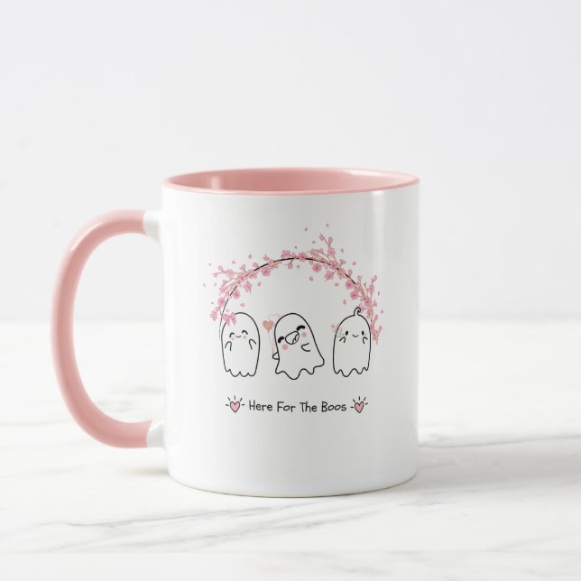 Cute Ghost Cherry Blossom Pink Halloween Mug (Left)