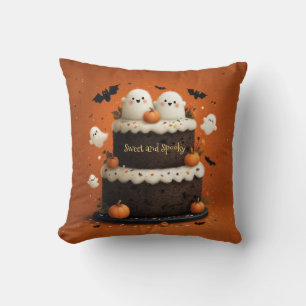 Cute Ghost Chocolate Cake Sweet and Spooky Cushion