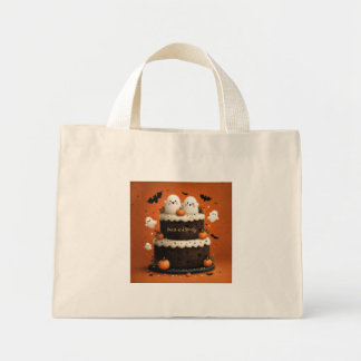 Cute Ghost Chocolate Cake Sweet and Spooky Mini Tote Bag