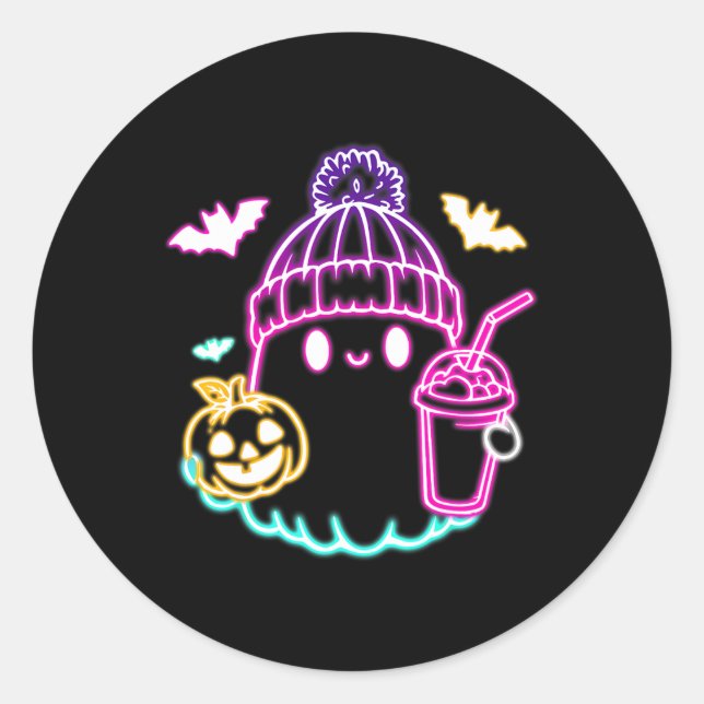 Cute Ghost Coffee Drinking Spooky Halloween  Classic Round Sticker (Front)