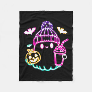Cute Ghost Coffee Drinking Spooky Halloween  Fleece Blanket