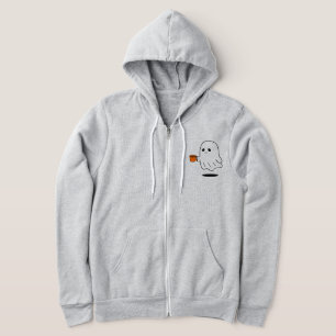 Cute Ghost Coffee Graphic Zip Up Hoodie
