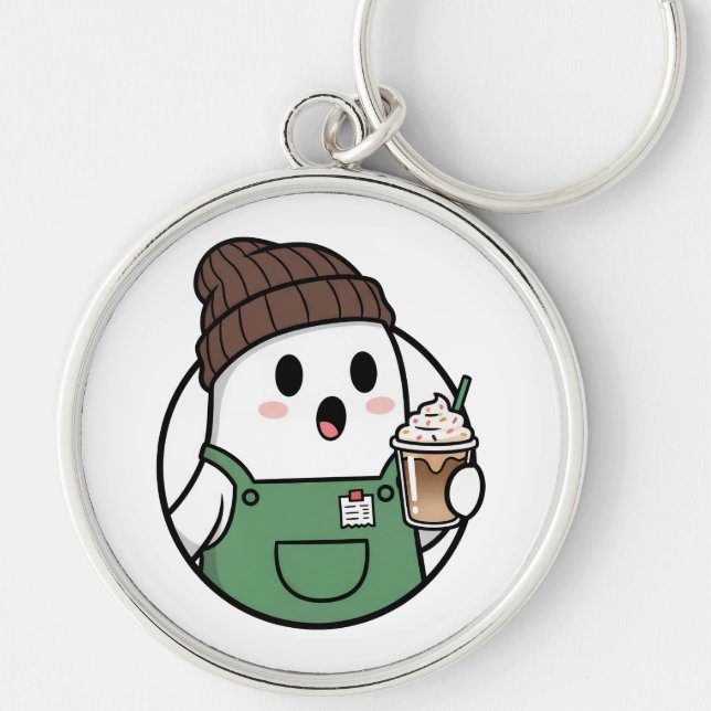 Cute Ghost Coffee Keychain (Front)