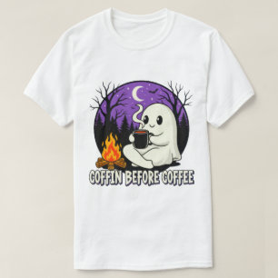 Cute Ghost Coffee Lover Camping Design T-Shirt