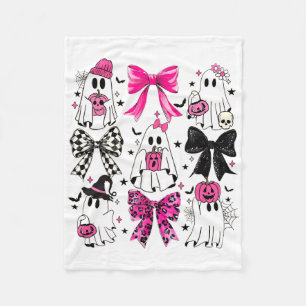 Cute Ghost Coquette Aesthetic Pink Bows Spooky Sea Fleece Blanket