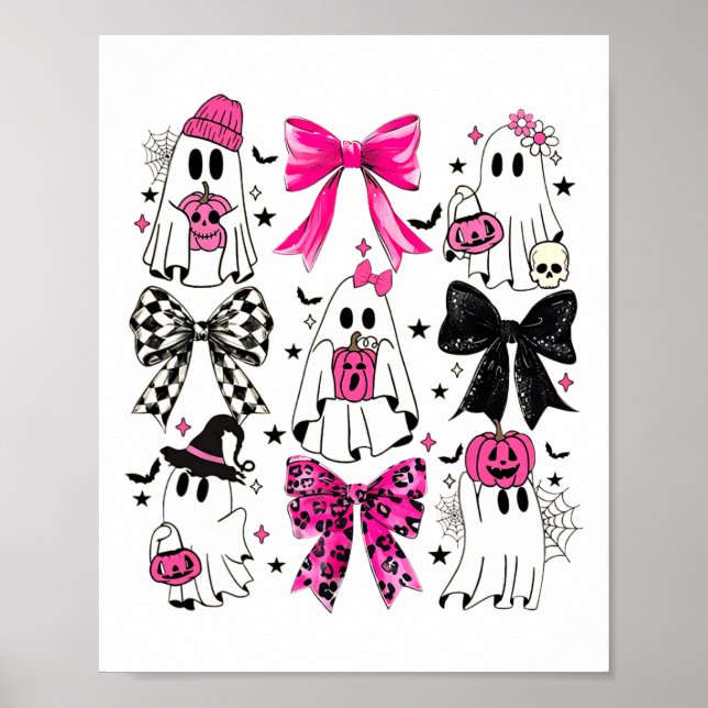 Cute Ghost Coquette Aesthetic Pink Bows Spooky Sea Poster (Front)