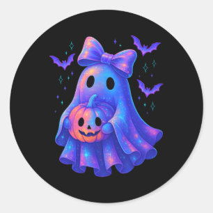 Cute Ghost Coquette Bow Halloween Spooky Season Gi Classic Round Sticker