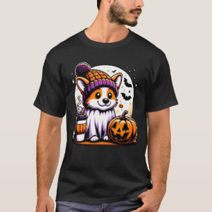 Cute Ghost Corgi Pumpkin Drinks Beanie Fall Hallow T-Shirt