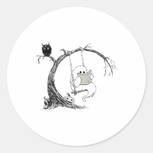 Cute Ghost Costume Swinging Reading Book Halloween Classic Round Sticker