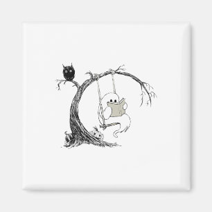 Cute Ghost Costume Swinging Reading Book Halloween Magnet