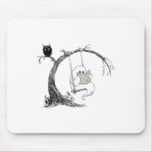 Cute Ghost Costume Swinging Reading Book Halloween Mouse Mat