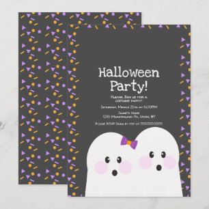 Cute Ghost Couple Halloween Party Sprinkles Grey Invitation