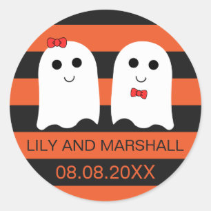 Cute Ghost Couple Halloween Wedding Sticker Seal