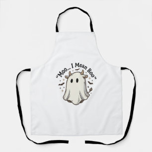 Cute Ghost Cow Halloween Moo I Mean Boo Shirt Desi Apron