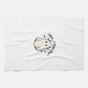 Cute Ghost Cow Halloween Moo I Mean Boo Shirt Desi Tea Towel