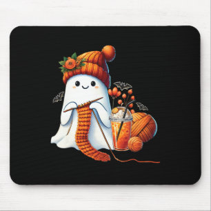 Cute Ghost Crochet Knitting Lovers Halloween Coffe Mouse Mat