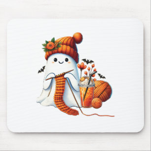 Cute Ghost Crochet Knitting Lovers Halloween Coffe Mouse Mat
