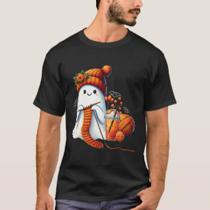 Cute Ghost Crochet Knitting Lovers Halloween Coffe T-Shirt