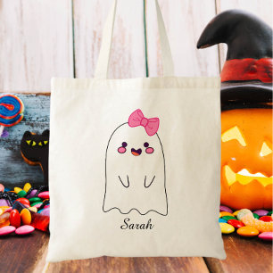 Cute Ghost Custom Halloween Treat or Trick Candy Tote Bag