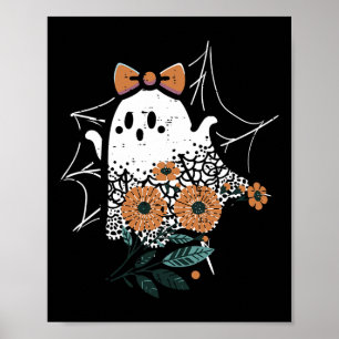 Cute Ghost Dancing Retro Halloween Women Girls Kid Poster