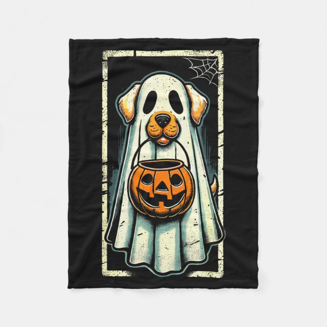 Cute Ghost Dog Men Women Kids Halloween Funny Ghos Fleece Blanket (Front)