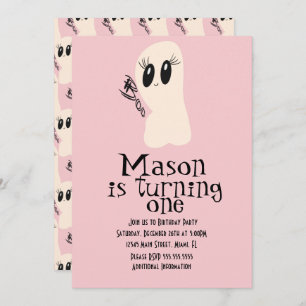 Cute Ghost Doodle Halloween Any Age Birthday Pink Invitation