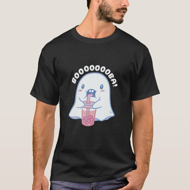 Cute Ghost Drinking Boba Bubble Tea - Boooooba Kaw T-Shirt (Front)