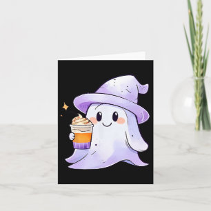 Cute Ghost Drinking Coffee Couple Halloween Coffee Card