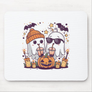 Cute Ghost Drinking Coffee Funny Halloween Costume Mouse Mat