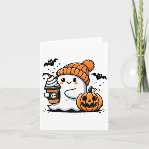 Cute Ghost Drinking Coffee Halloween Coffee Lovers Card