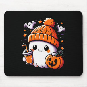 Cute Ghost Drinking Coffee Halloween Coffee Womens Mouse Mat