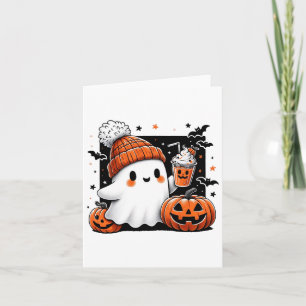 Cute Ghost Drinking Coffee Halloween Costume Coffe Card