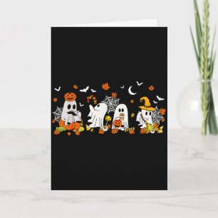 Cute Ghost Drinking Coffee Halloween Fall Ghost Bo Card