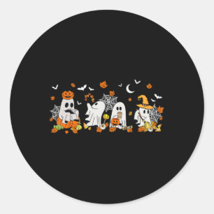 Cute Ghost Drinking Coffee Halloween Fall Ghost Bo Classic Round Sticker