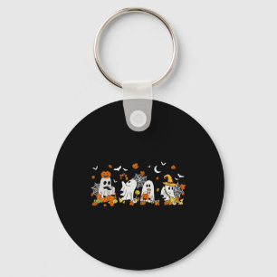 Cute Ghost Drinking Coffee Halloween Fall Ghost Bo Key Ring
