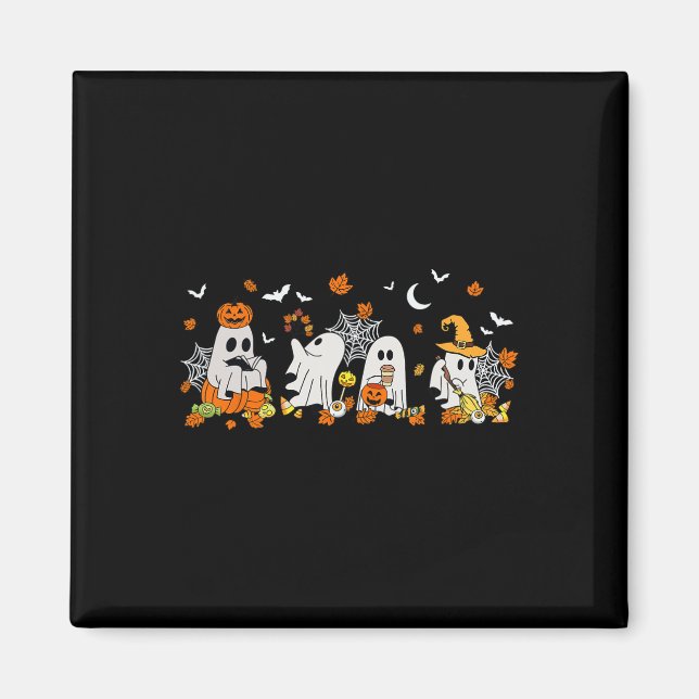Cute Ghost Drinking Coffee Halloween Fall Ghost Bo Magnet (Front)