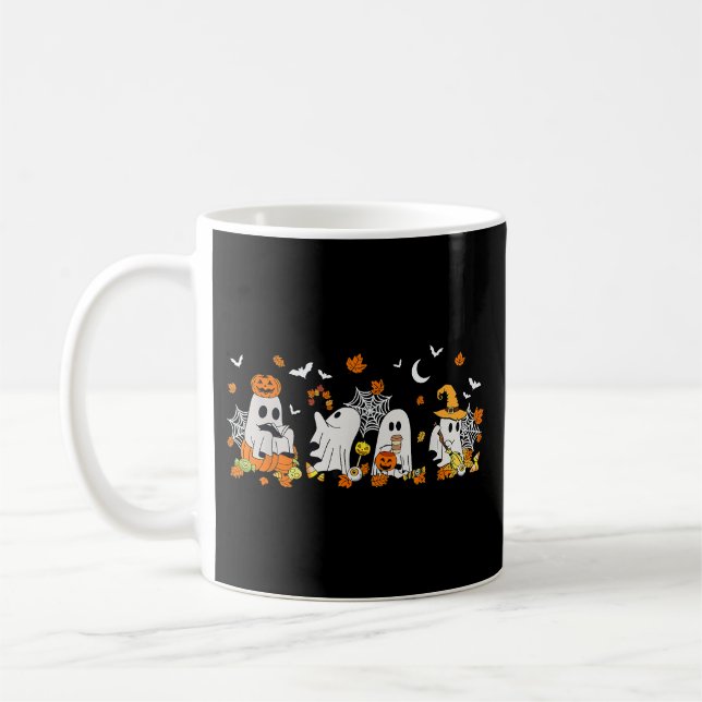 Cute Ghost Drinking Coffee Halloween Fall Ghost Bo Mug (Left)