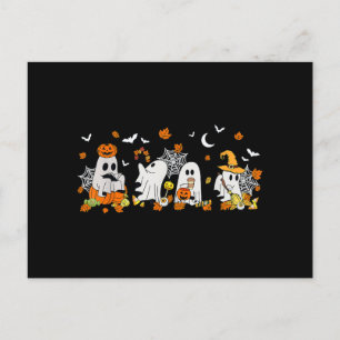 Cute Ghost Drinking Coffee Halloween Fall Ghost Bo Postcard