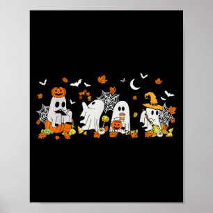 Cute Ghost Drinking Coffee Halloween Fall Ghost Bo Poster